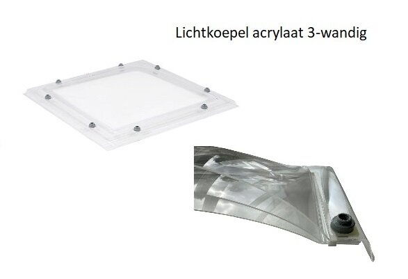 Lichtkoepel acrylaat driewandig dagmaat 200x200cm